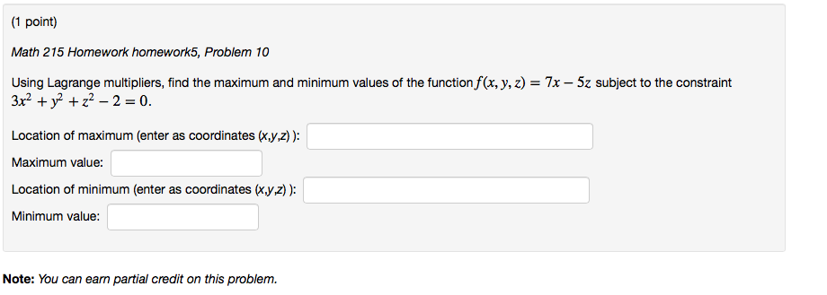 Solved 1 point) Math 215 Homework homework5, Problem 10 | Chegg.com