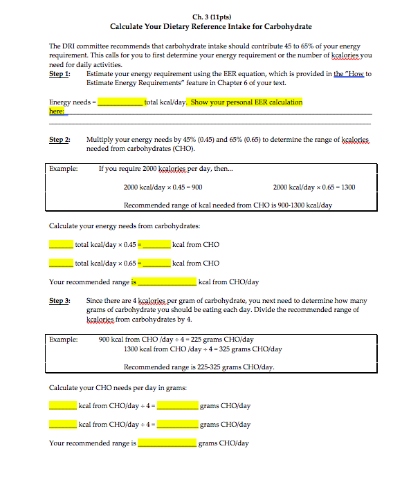 Solved Ch. 3 (11pts) Calculate Your Dietary Reference Intake
