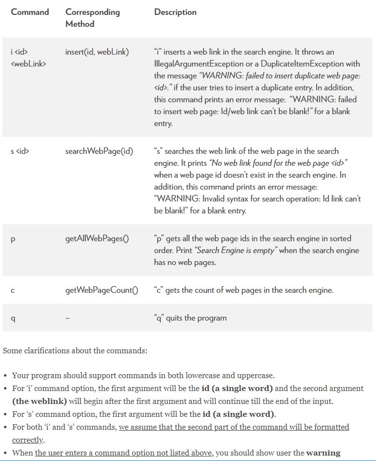 Solved Implementing a search engine through the use of a | Chegg.com