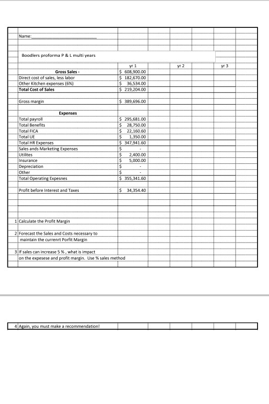 Solved Boodlers proforma P & L multi years 608,900.00 | Chegg.com