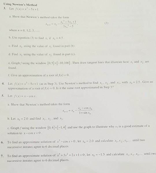 Solved Using Newtons Method 3· Let F X X3 5x 1 A Show