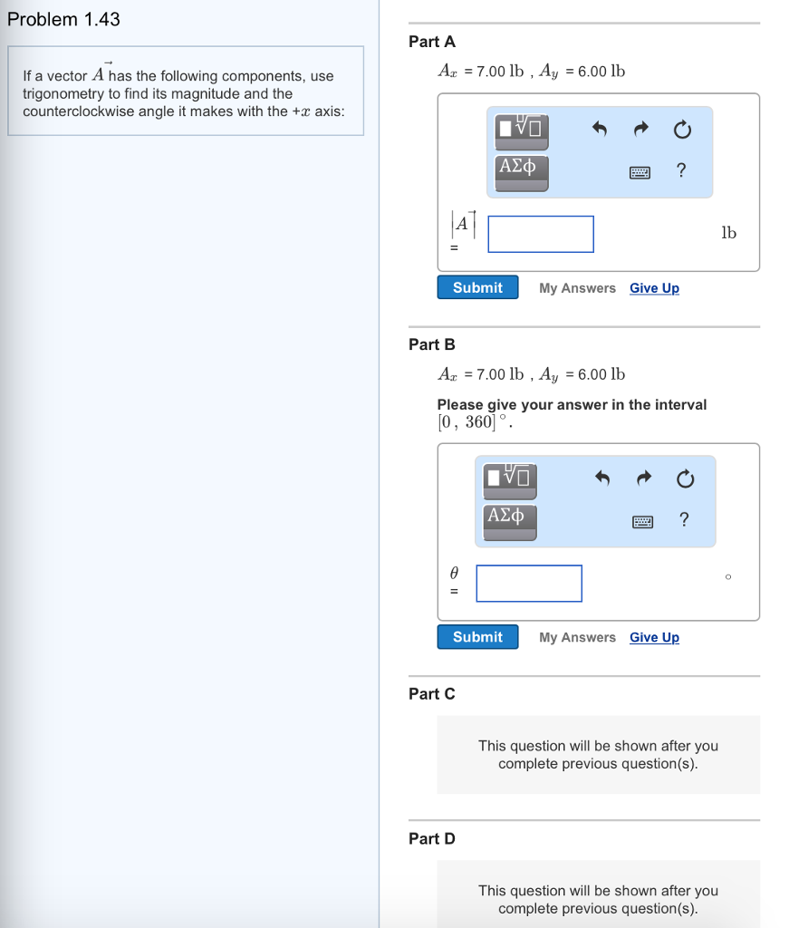 Solved If a vector A vector has the following components, | Chegg.com