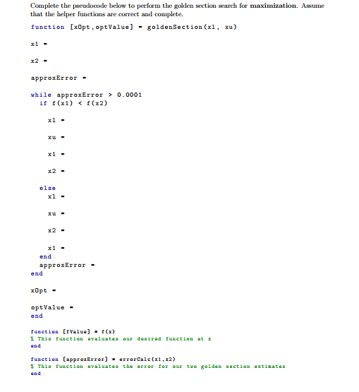 Solved Complete the pseudocode below to perform the golden | Chegg.com