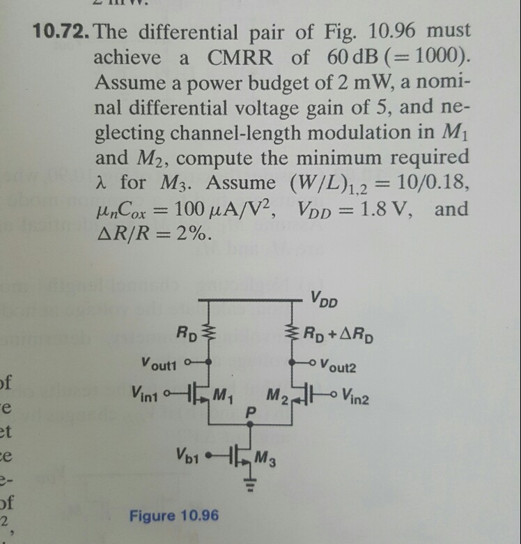 Solved 10.72. The differential pair of Fig. 10.96 must