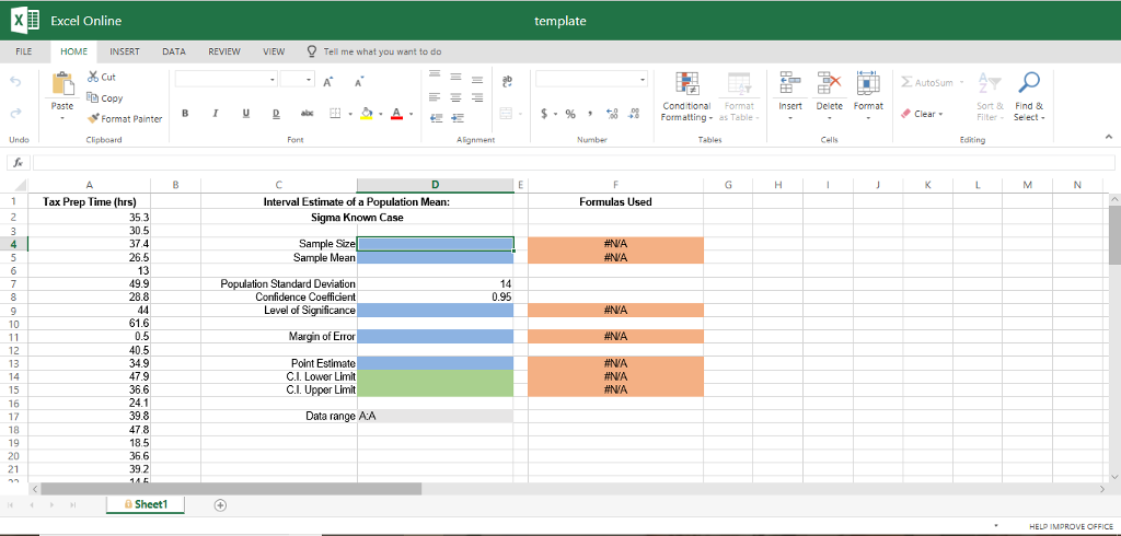 template Excel Online INSERT DATA REVIEW Tell me what | Chegg.com