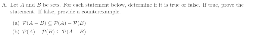 Solved Let A And B Be Sets. For Each Statement Below, | Chegg.com