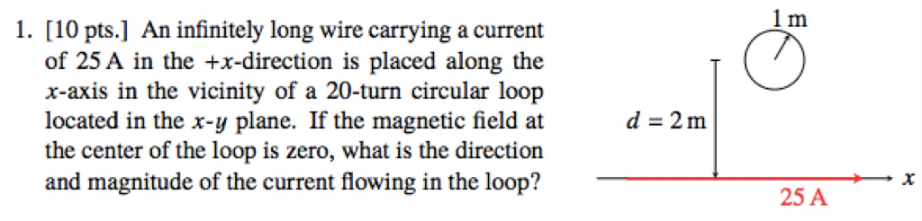 Solved 1 m 1. [10 pts.] An infinitely long wire carrying a | Chegg.com