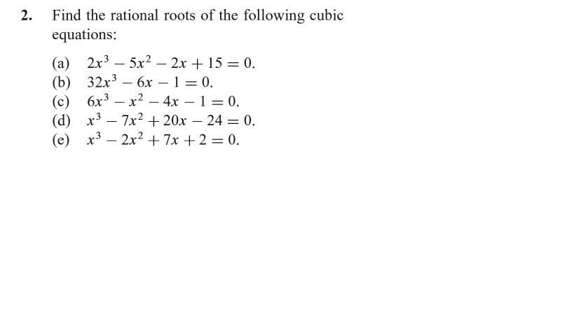 Solved Find the rational roots of the following cubic | Chegg.com