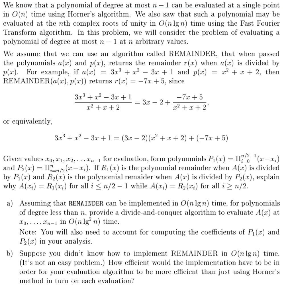 We know that a polynomial of degree at most n - 1 can | Chegg.com