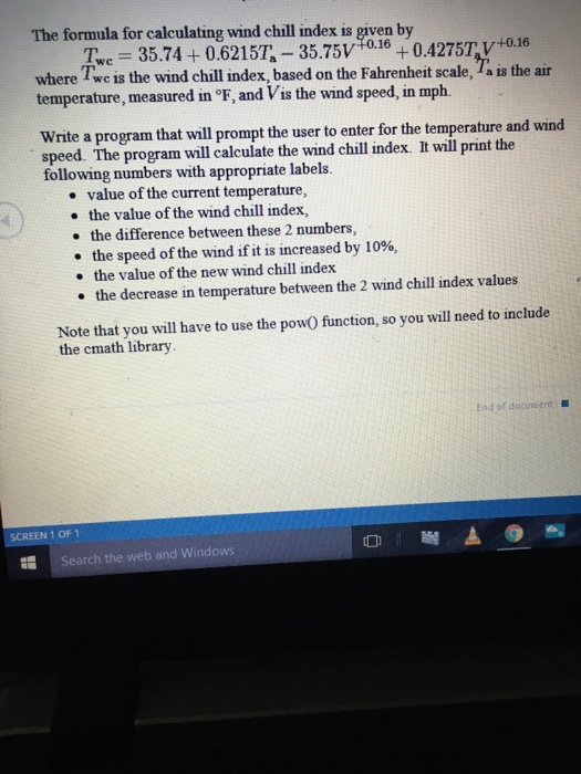Solved the formula for calculating wind chill index is given chegg