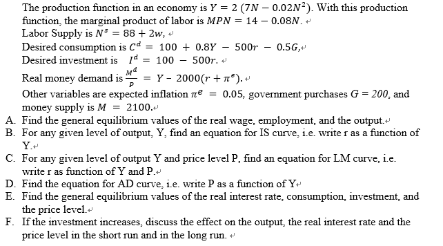 Solved The production function in an economy is Y = 2 | Chegg.com