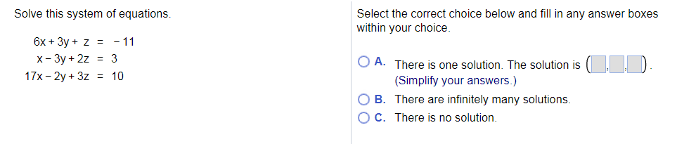Solved Solve this system of equations. Select the correct | Chegg.com