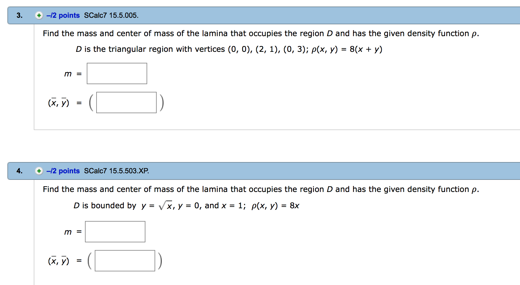 Solved Find The Mass And Center Of Mass Of The Lamina That Chegg