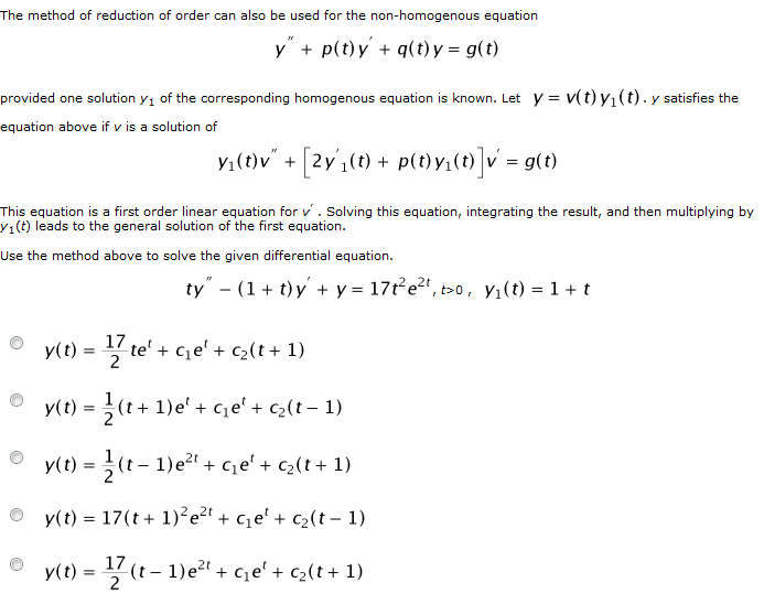 Solved The Method Of Reduction Of Order Can Also Be Used Chegg Com