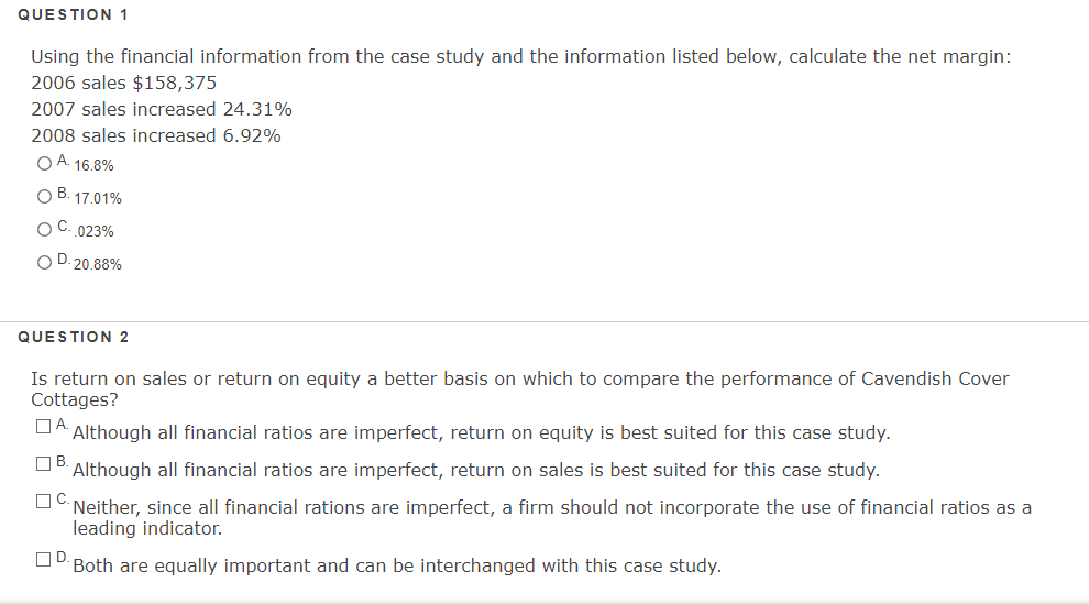 Solved QUESTION1 Using The Financial Information From The | Chegg.com