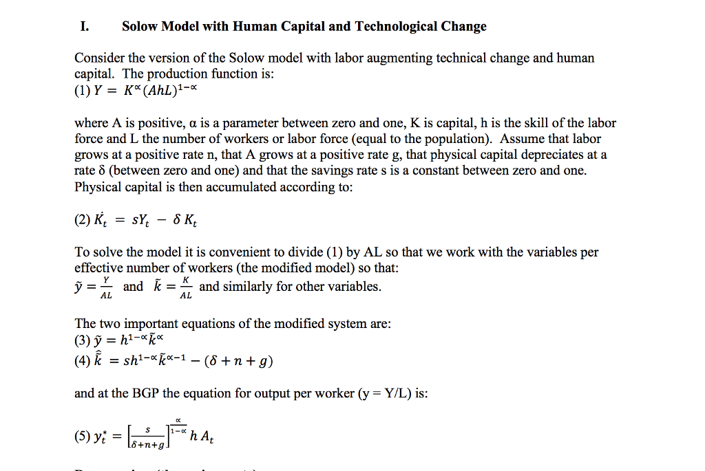 Consider the version of the Solow model with labor | Chegg.com