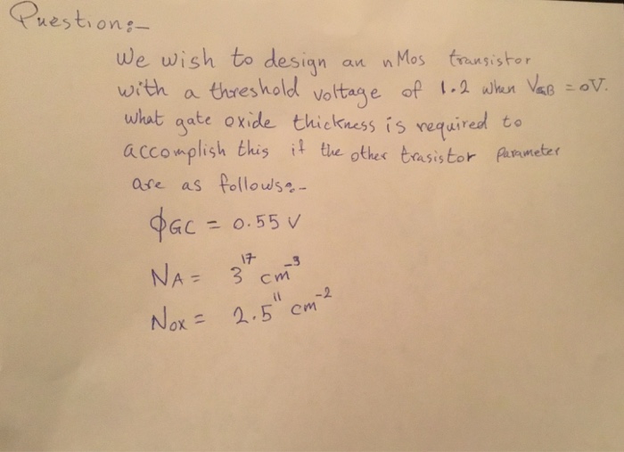 Solved We wish to design an nMos transistor with a threshold | Chegg.com