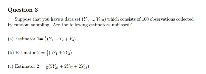 Solved Question 3 Suppose that you have a data set (Y,., | Chegg.com