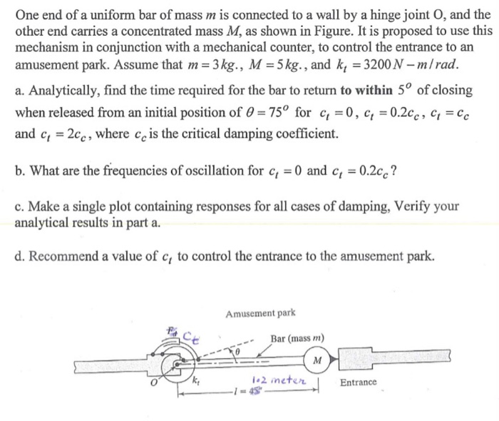 One end of a uniform bar of mass m is connected to a