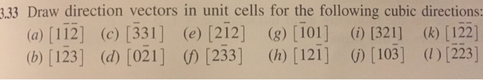 Draw direction vectors in unit cells for the | Chegg.com