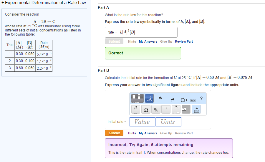 Solved Consider The Reaction A + 2B C Whose Rate At 25 | Chegg.com