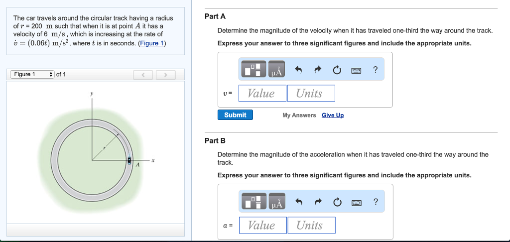 Solved The car travels around the circular track having a | Chegg.com