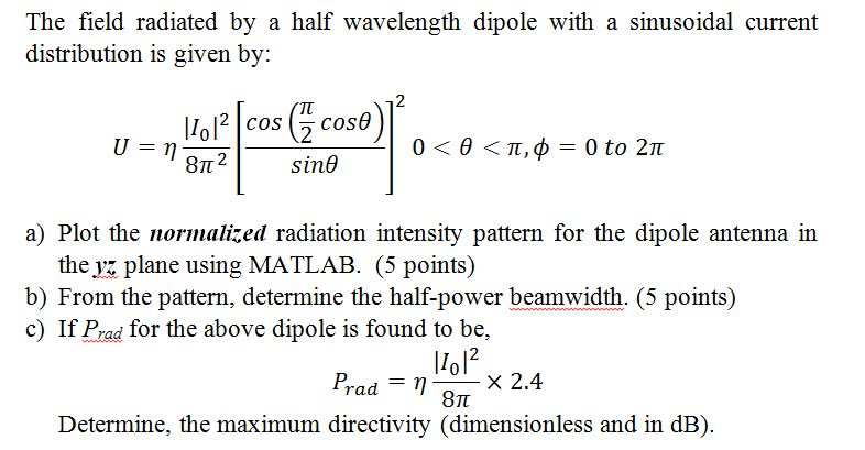 The field radiated by a half wavelength dipole with a | Chegg.com