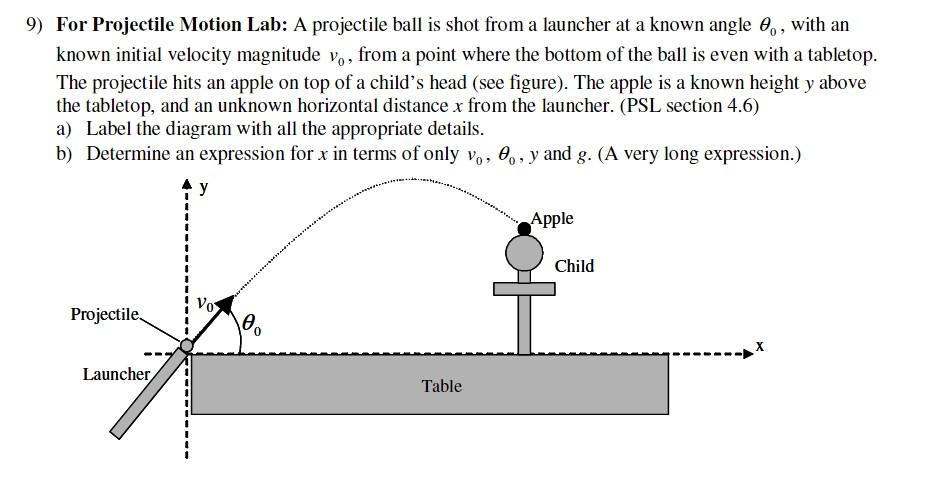 Solved 9) For Projectile Motion Lab: A projectile ball is | Chegg.com