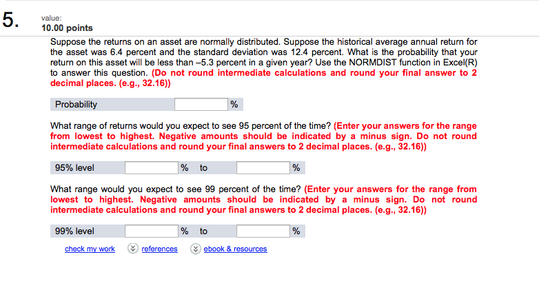 Solved Suppose The Returns On An Asset Are Normally | Chegg.com