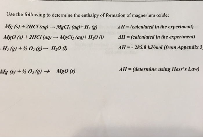 Solved: Use The Following To Determine The Enthalpy Of For... | Chegg.com