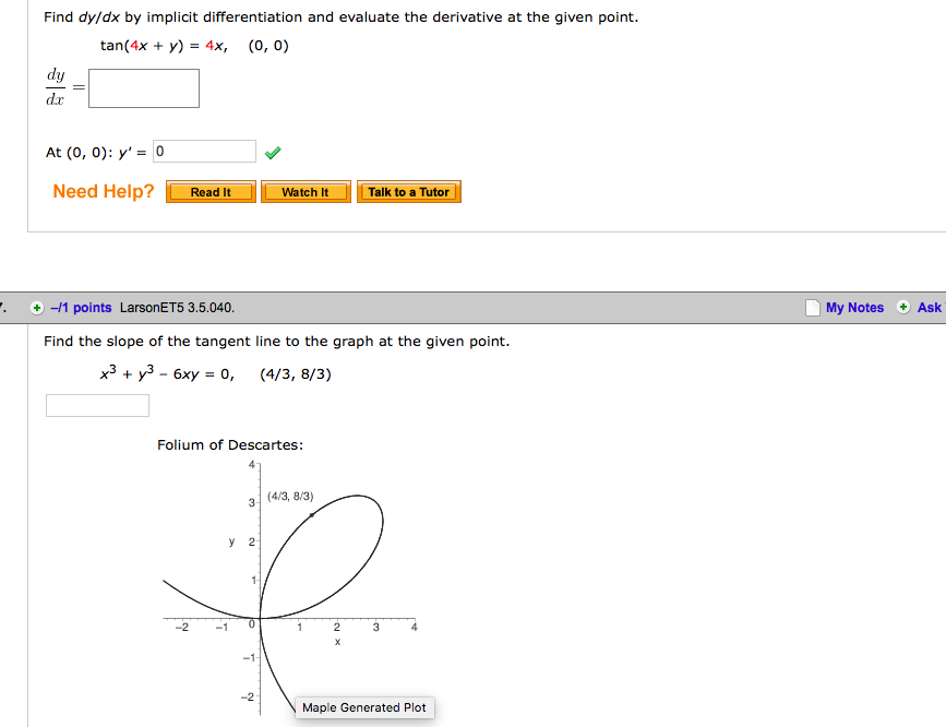 Solved Find dy/dx by implicit differentiation and evaluate | Chegg.com