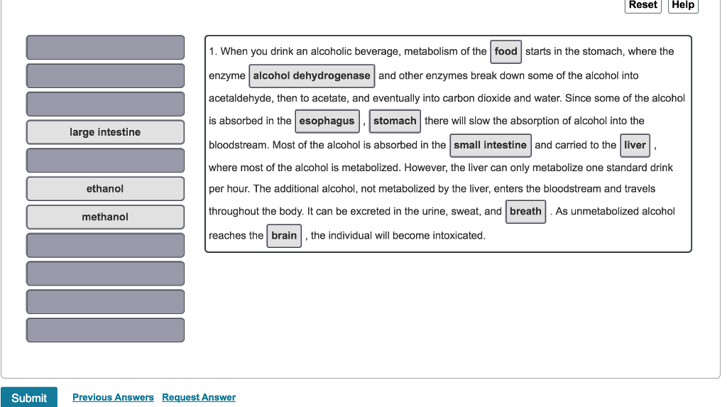 Solved Reset Help 1. When you drink an alcoholic beverage, | Chegg.com