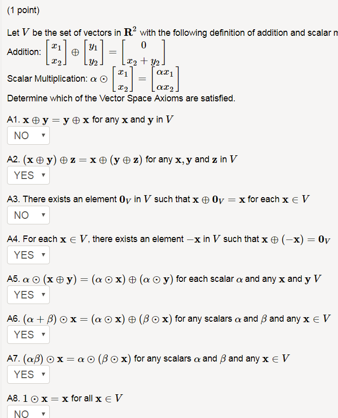 Solved (1 Point) Let V Be The Set Of Vectors In R2 With The | Chegg.com