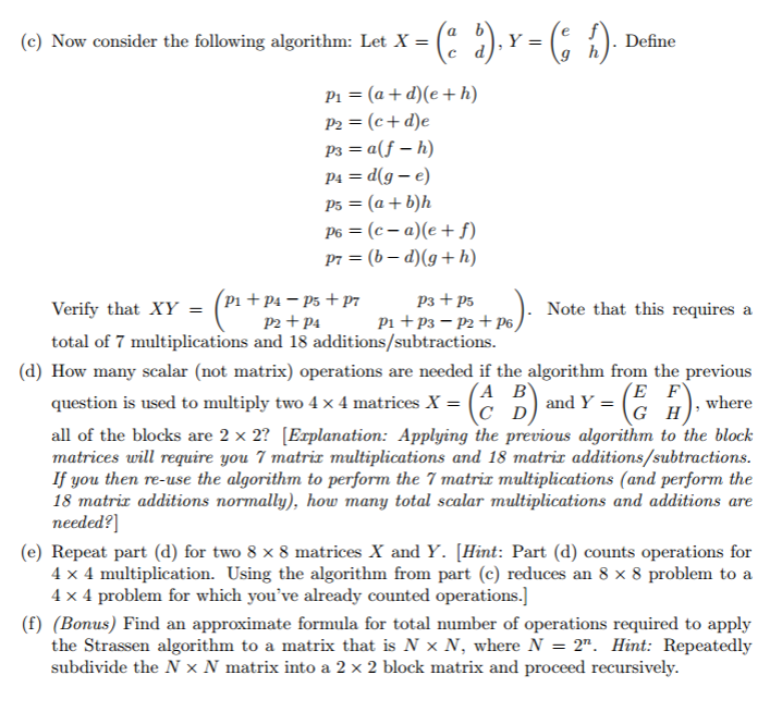 (The Strassen Algorithm This question addresses an | Chegg.com