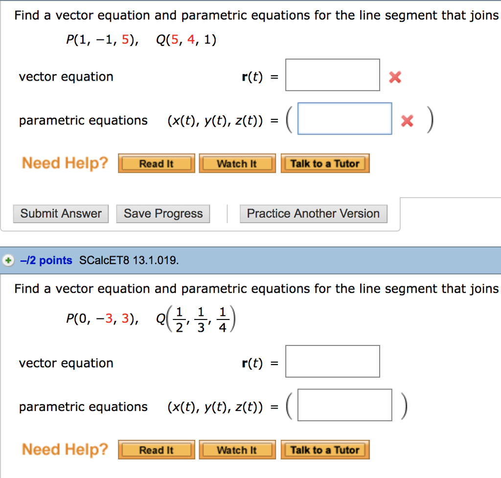 Solved Find A Vector Equation And Parametric Equations For