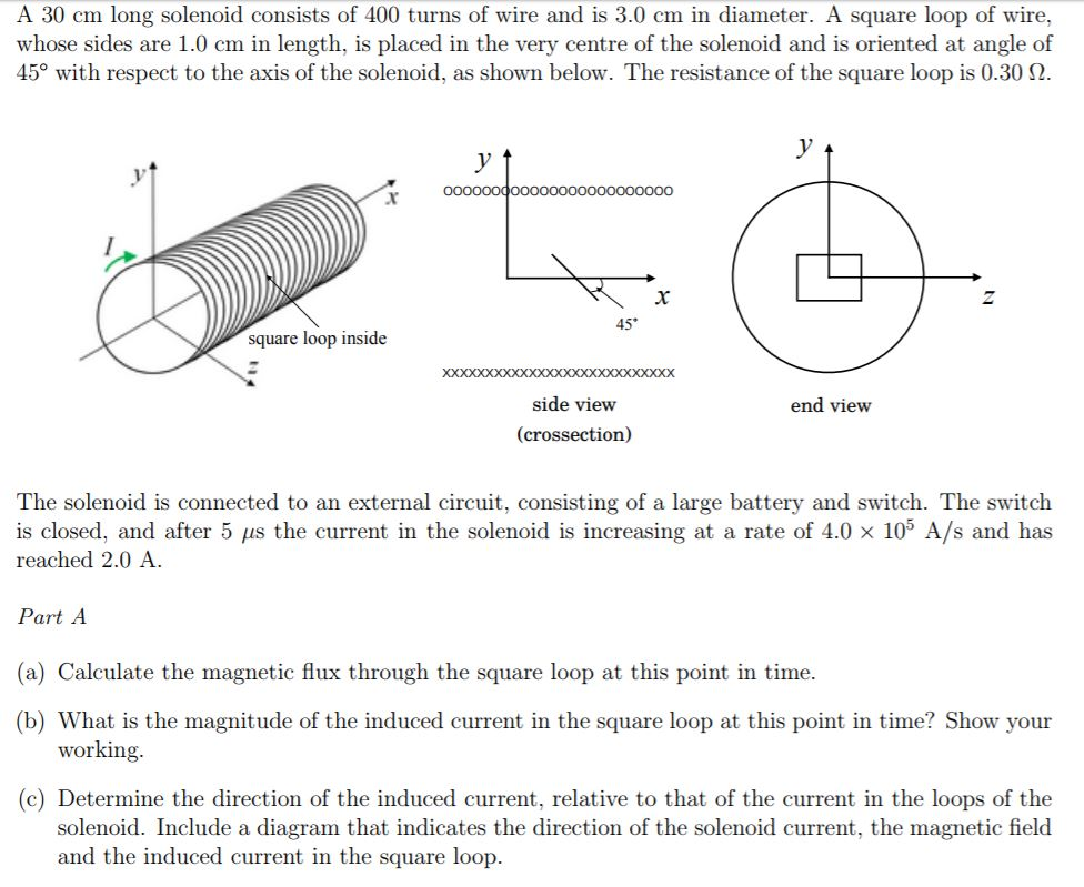 Solved A 30 cm long solenoid consists of 400 turns of wire | Chegg.com