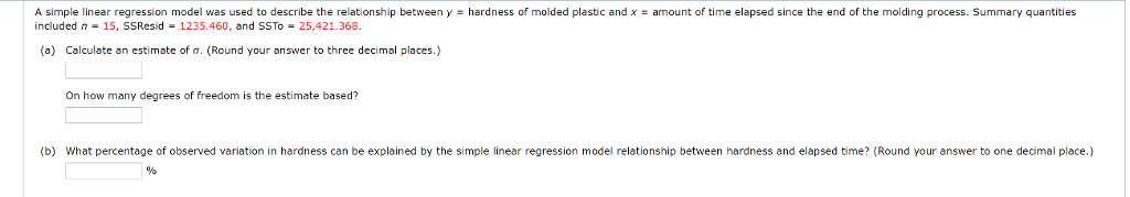Solved A simple linear regression model was used to describe | Chegg.com
