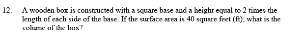 Solved 12. A wooden box is constructed with a square base | Chegg.com