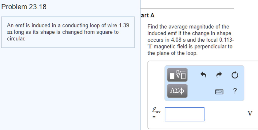 Solved An emf is induced in a conducting loop of wire 1.39 m | Chegg.com