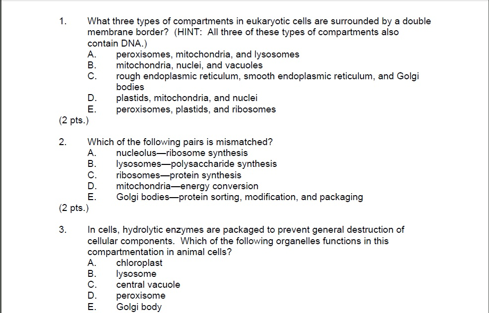 Solved What three types of compartments in eukaryotic cells | Chegg.com