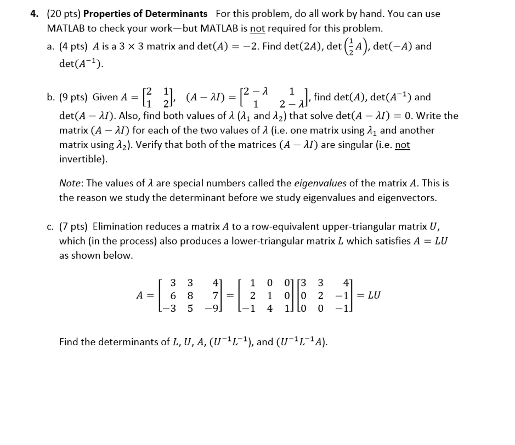 Solved Section 2 2 Properties Of Determinants Problem 3998