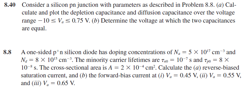 Solved Consider a silicon pn junction with parameters as | Chegg.com