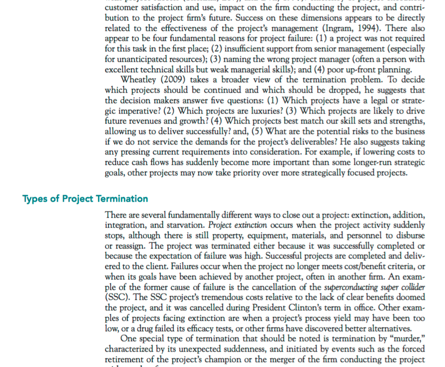 Project Management Guide Basic Project Termination Solved 8.3 PROJECT TERMINATION Eventually the project is | Chegg.com