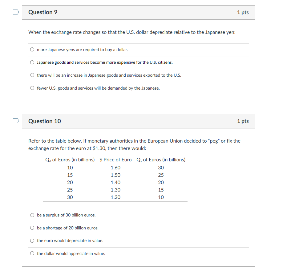 Solved D Question 9 1 pts When the exchange rate changes so | Chegg.com