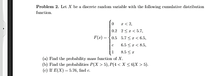 Solved Let X Be A Discrete Random Variable With The 4888