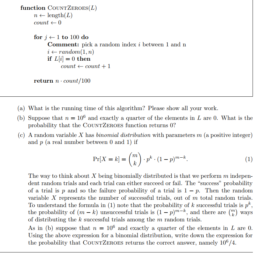 Solved We are given BINARY list L of size n. Problem- count | Chegg.com