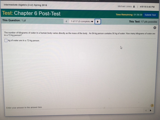 Solved Intermediate Algebra (3-cr) Spring 2018 Michael | Chegg.com