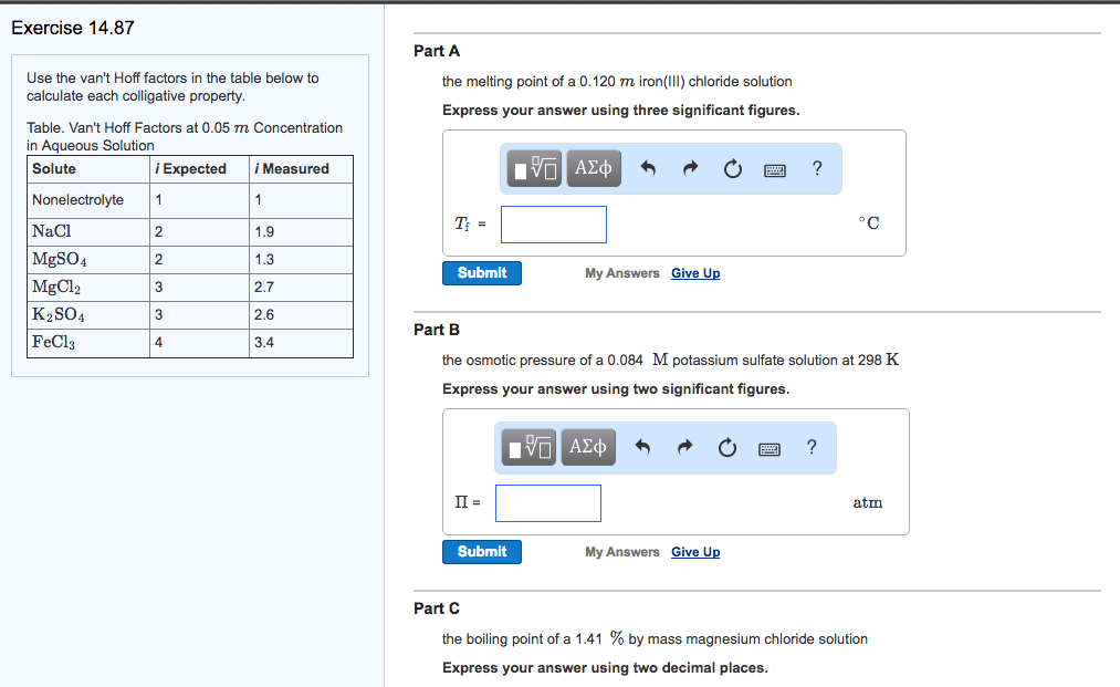 Solved Use the van't Hoff factors in the table below to