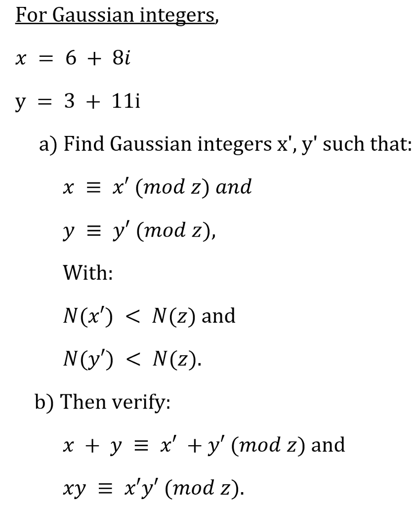 Using the Gaussian Integers find Gaussian Integers x' | Chegg.com