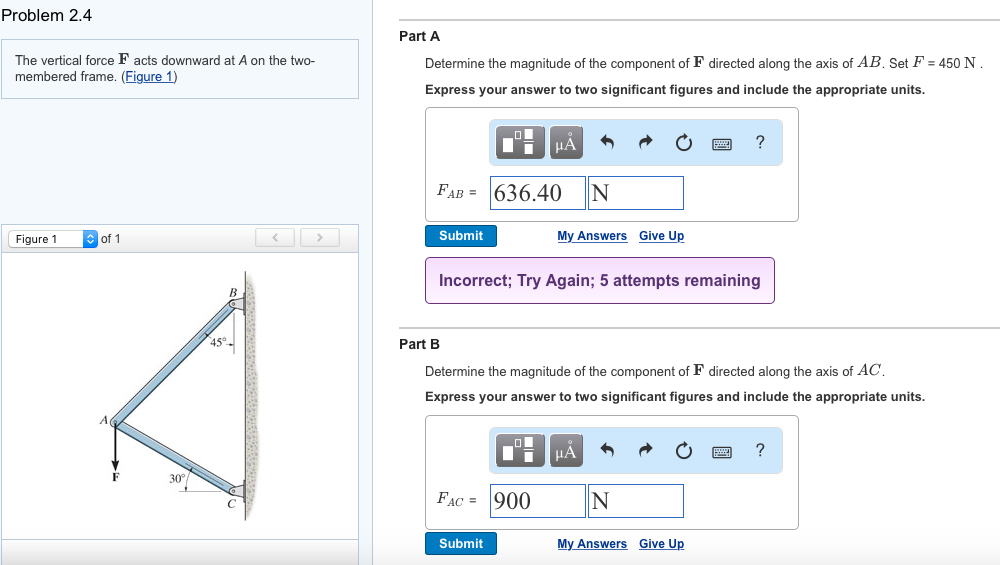 Solved The vertical force F acts downward at A on the two- | Chegg.com